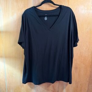Cato Womens Black V-Neck Short Sleeve T-Shirt Plus Size 22/24W Tri-Blend Tee